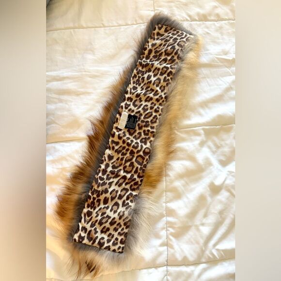 Carlisle NY Red Fox Fur Collar with Leopard Print Lining & Leather Buckle NWOT - Picture 4 of 6
